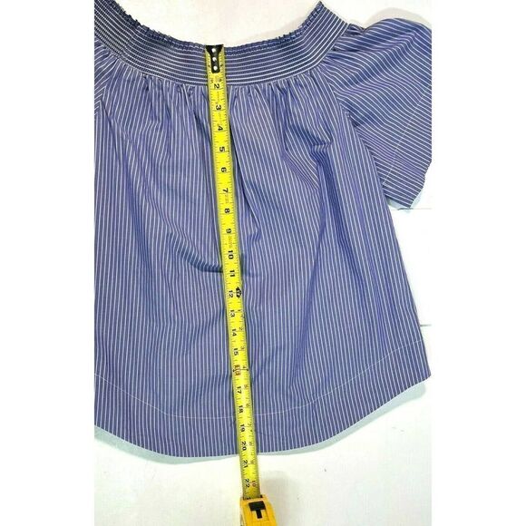 J.Crew Womens Off-The-Shoulder Top Shirt size 4 Blue White Pinstriped Shirring - Picture 7 of 11